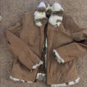 Colebrook tan suede jacket lined with rabbit fur